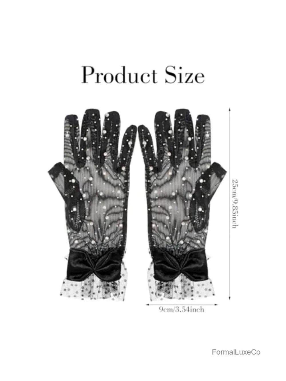 Sheer Mesh Lace Floral Gloves with Rhinestones and Bow, Elegant Tea Party